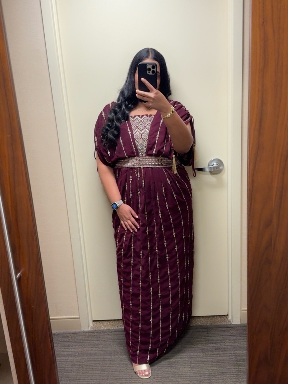 Women’s Deep Plum Embroidered Gown - Elegant Indowestern Wear